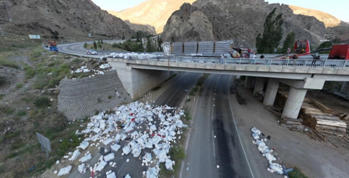 Freni boşalan tır devrildi: 1 ölü