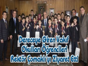 Dereceye Giren Vakıf Okulları Öğrencileri Rektör Çomaklı'yı Ziyaret Etti