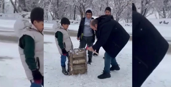 Polisin kızak tamiri görüntüsü yürek ısıttı